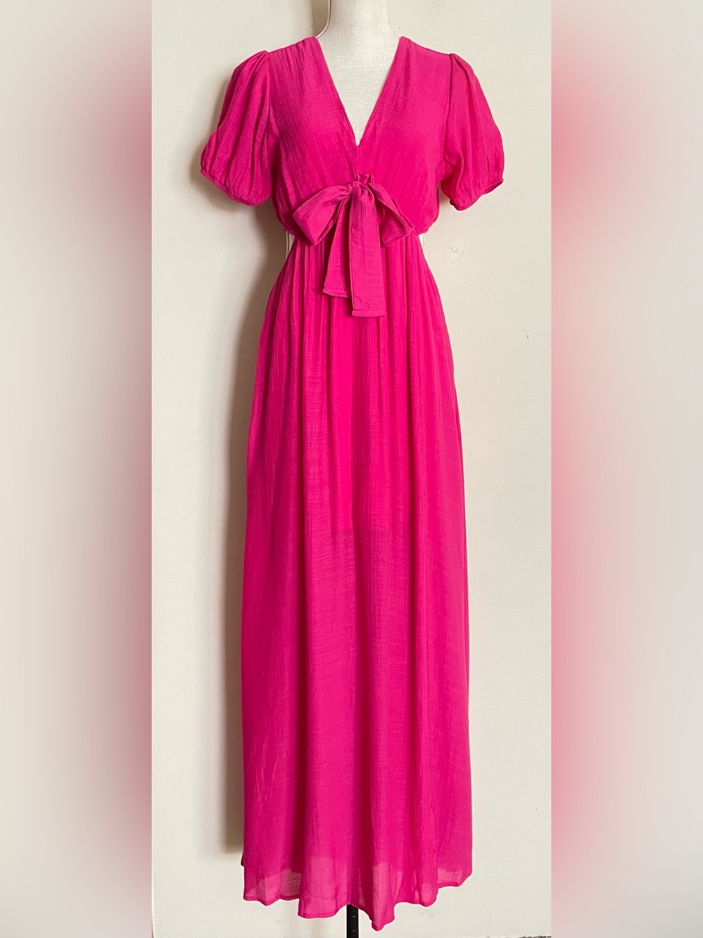 Peach Love California Pink Short Sleeve Waist Cutout Maxi Dress
